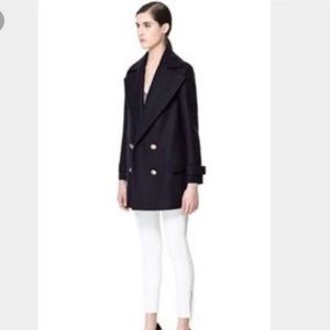 Zara oversized pea coat with military buttons.